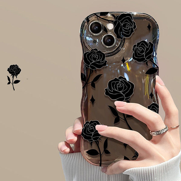 Compatible with iPhone 14/15/16 mobile phone case, cute rose flower, cool black solid color design