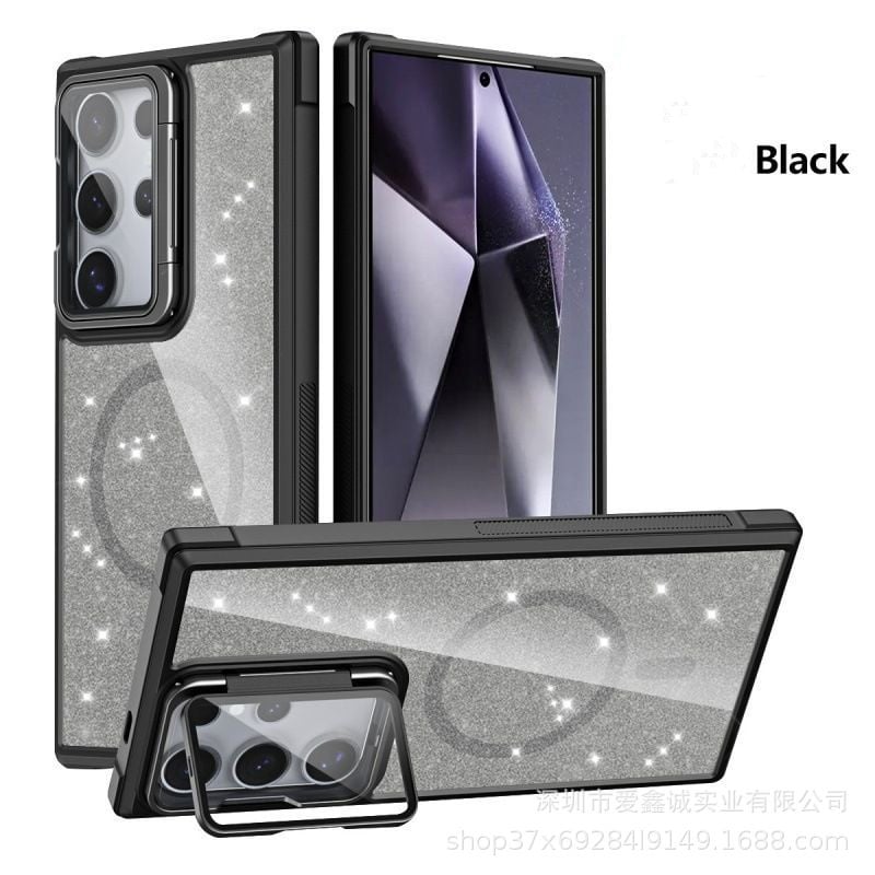 Glitter lens holder for Samsung Galaxy S24 S23 with magnetic phone case