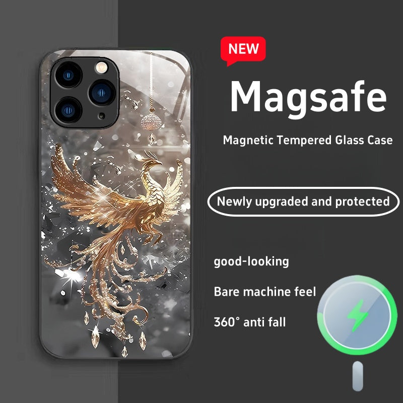 Shiny Phoenix Magsafe Tempered Glass Phone Case