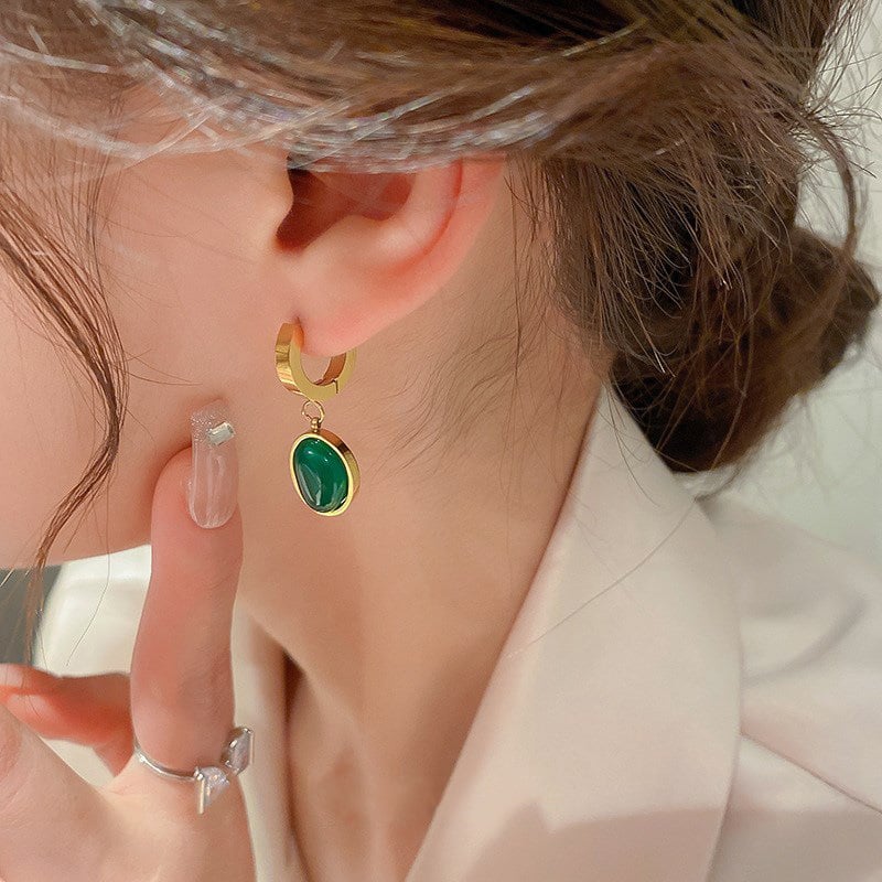 Emerald necklace earrings bracelet-3PCS