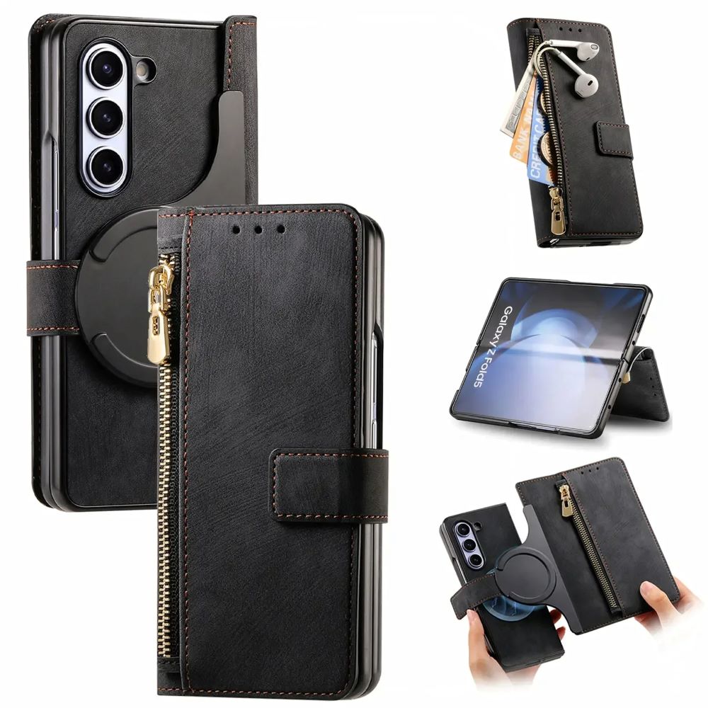 2 in1 Magnetic Zipper Leather Wallet Phone Case