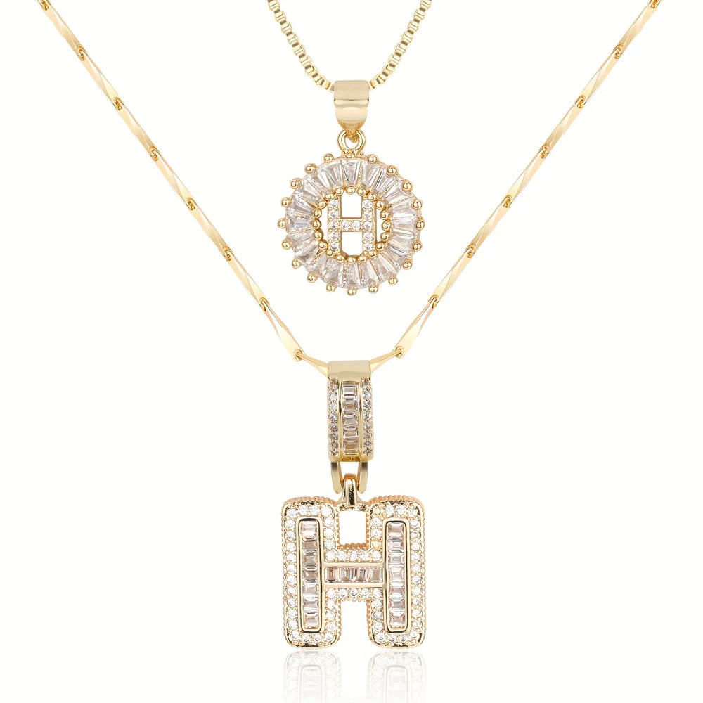2 Pack - Initial Letter Pendant Necklaces