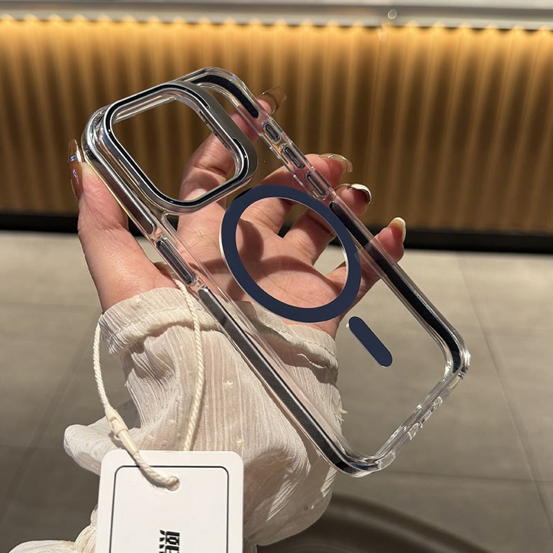 Transparent Two-color Magnetic Lens Holder Phone Case