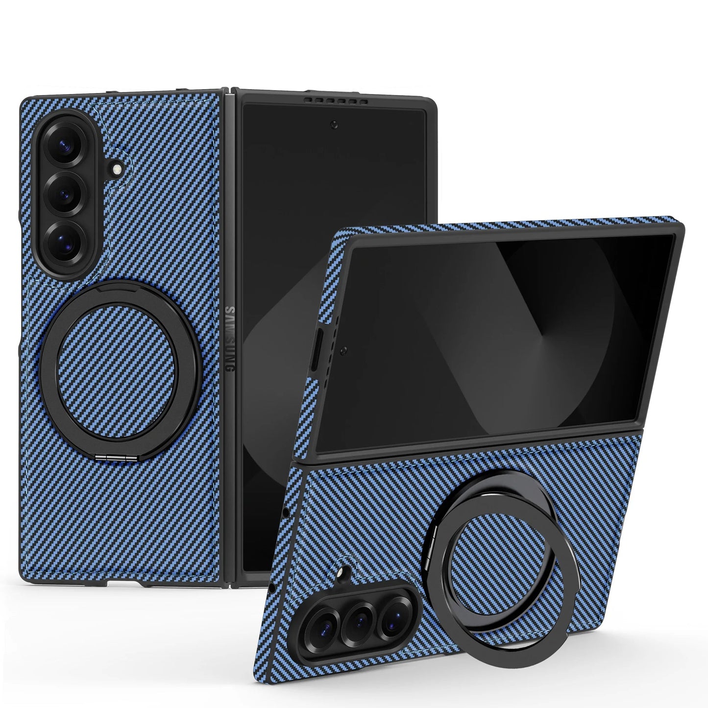 Carbon Fiber Texture Case with 360° Magnetic Ring Stand | Samsung Galaxy Z Fold Series