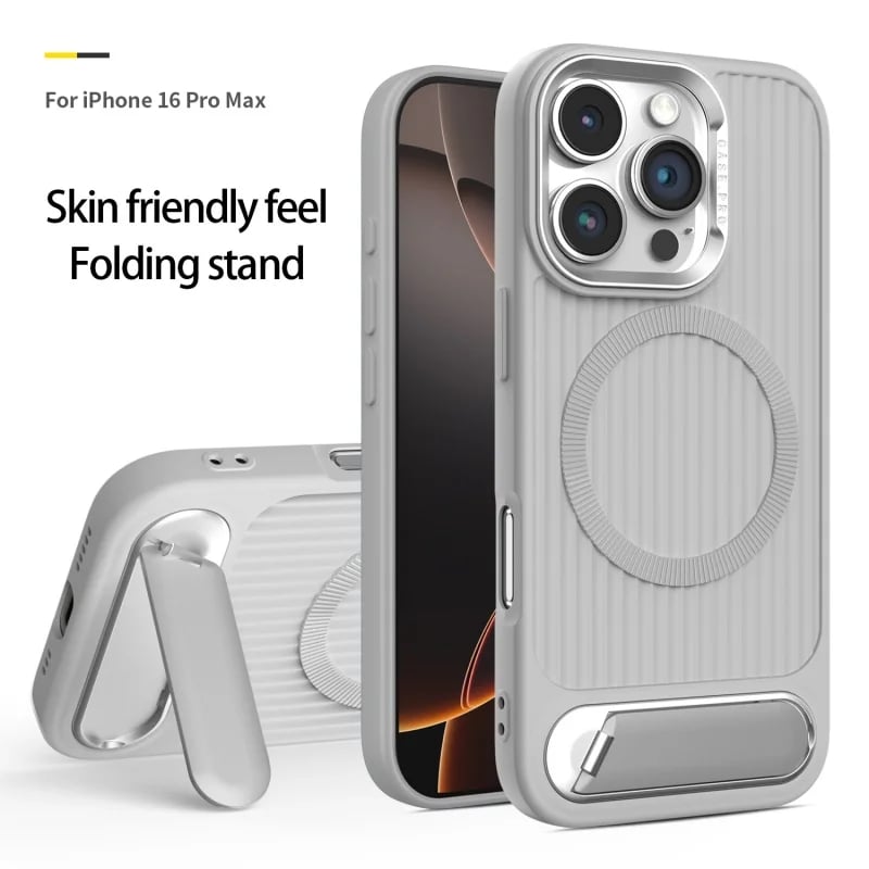 Luxury Stripe With Folding Bracket Plain Phone Case For iPhone