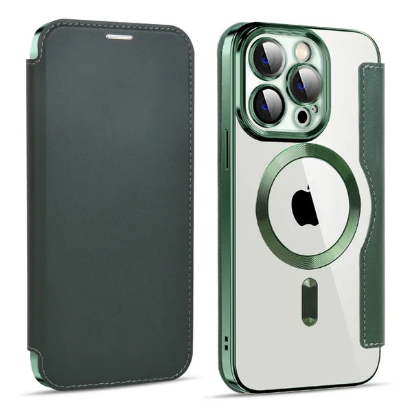 π±2024 New Transparent Electroplated Magnetic Leather Flip Case for iPhone