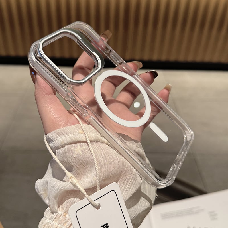 Transparent Two-color Magnetic Lens Holder Phone Case