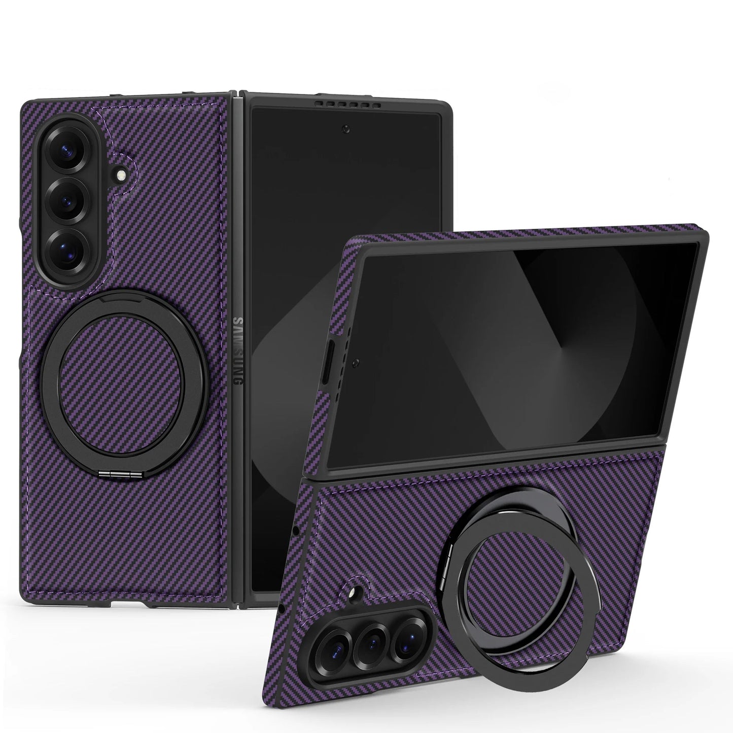 Carbon Fiber Texture Case with 360° Magnetic Ring Stand | Samsung Galaxy Z Fold Series