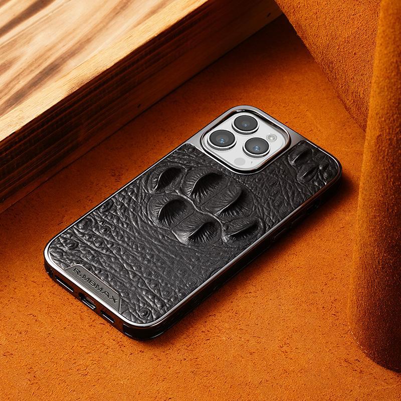 Luxury Business Crocodile Claw Genuine Leather Case For iPhone 16 Pro Max 14 13 12 15 Pro Max 16 Pro Shockproof Cover Phone Case