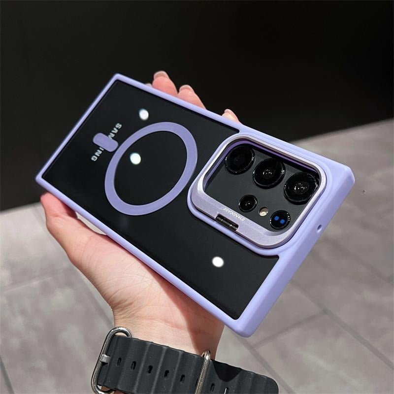 Soft Silicone-Edged Transparent Samsung Phone Case, Complete with a Foldable Metal Lens Protection Frame