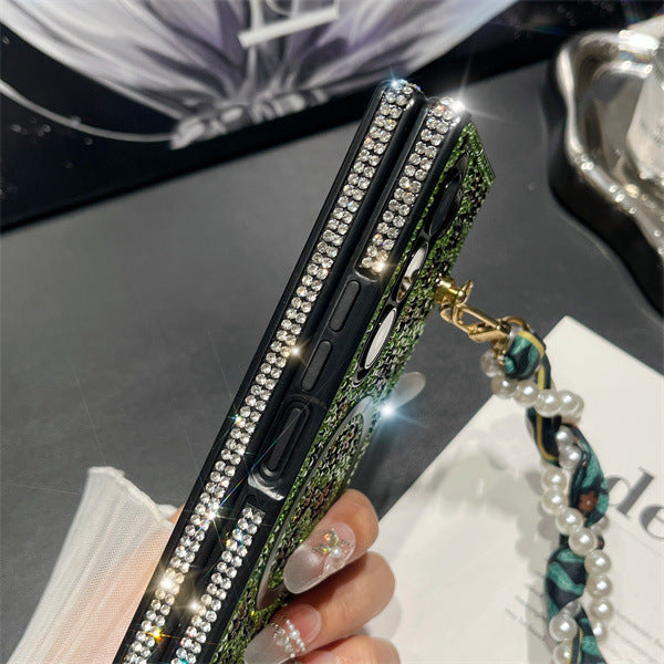 Suitable for Samsung zfold mobile phone case leopard print magnetic rhinestone creative folding protective cover