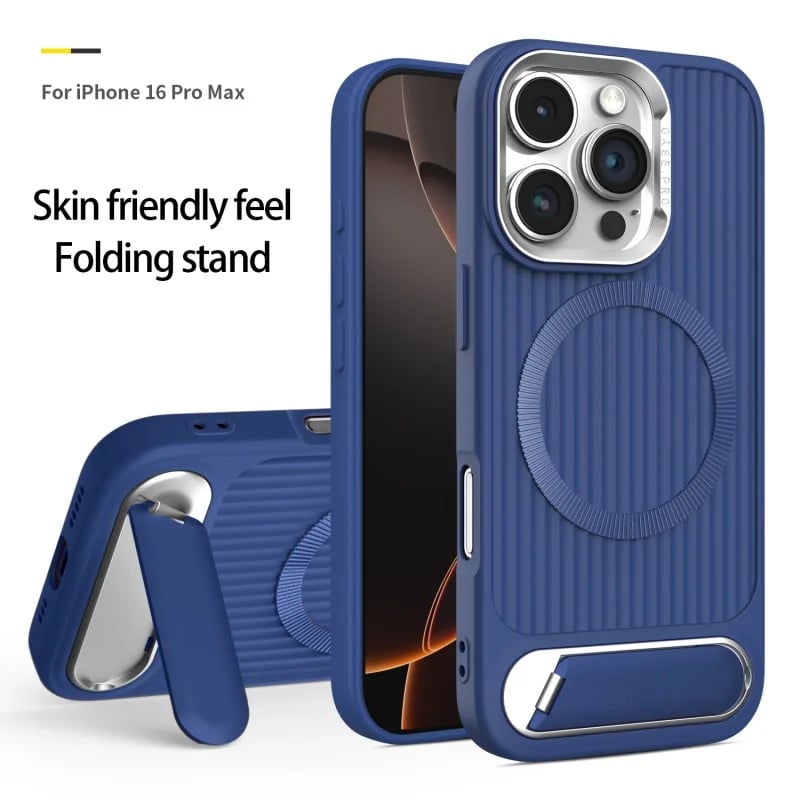 Luxury Stripe With Folding Bracket Plain Phone Case For iPhone