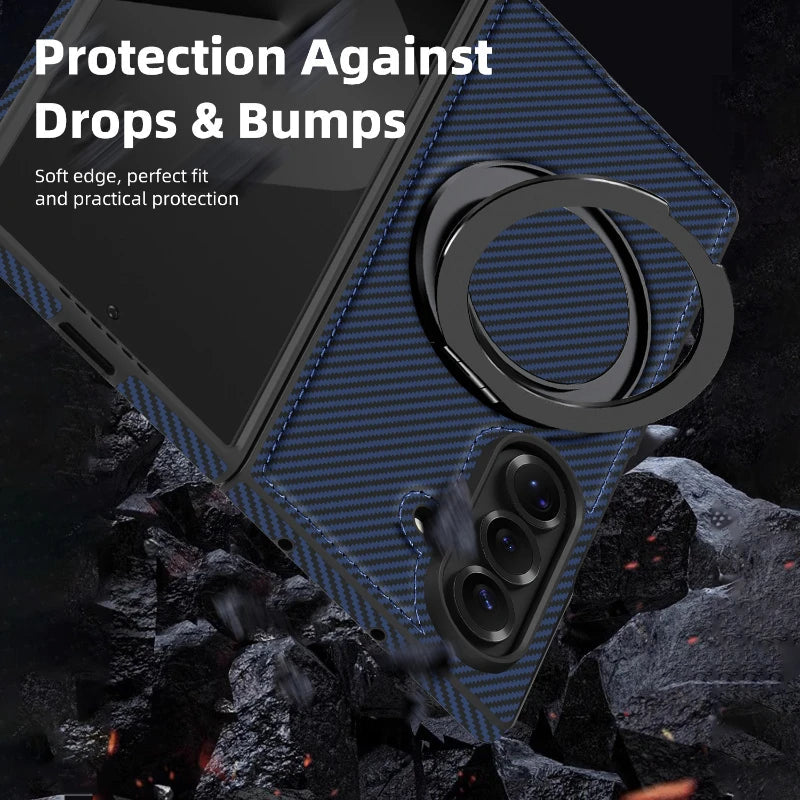 Carbon Fiber Texture Case with 360° Magnetic Ring Stand | Samsung Galaxy Z Fold Series