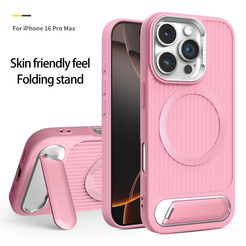 Luxury Stripe With Folding Bracket Plain Phone Case For iPhone