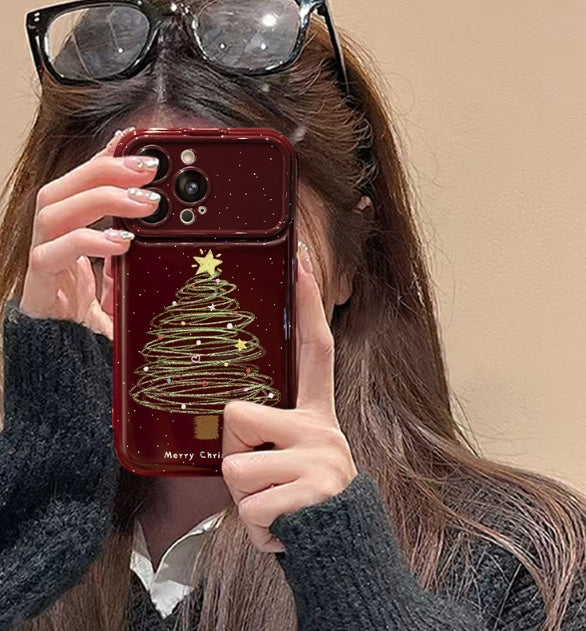 Christmas Tree Lanyard Large Window Mirror Holder Case For iPhone