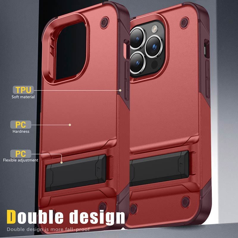 Premium Solid Color Phone Case with Built-in Stand, Enhanced Drop Protection & Raised Edges for Camera and Screen