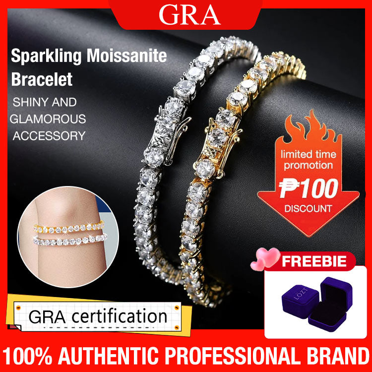 Kadayawan Festival Promo - Sparkling 3MM Moissanite Tennis Bracelet with free jewelry box. Chain length 20cm.