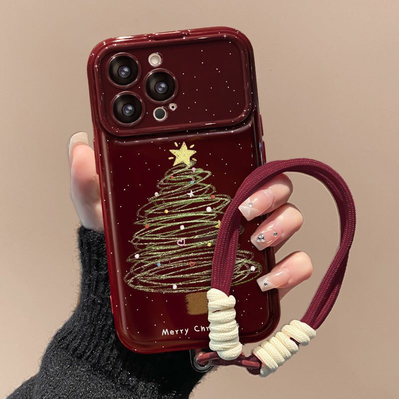 Christmas Tree Lanyard Large Window Mirror Holder Case For iPhone