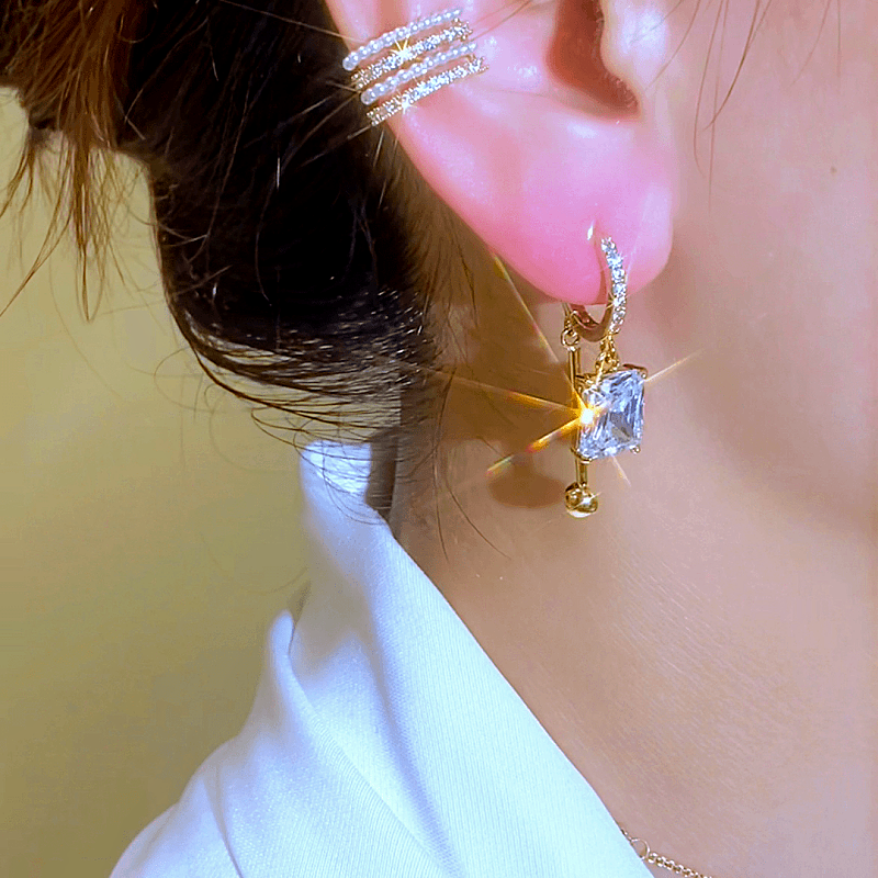 💝14K Gold-Plated Luxury Crystal Square Earrings-BUY 1 GET 1 FREE