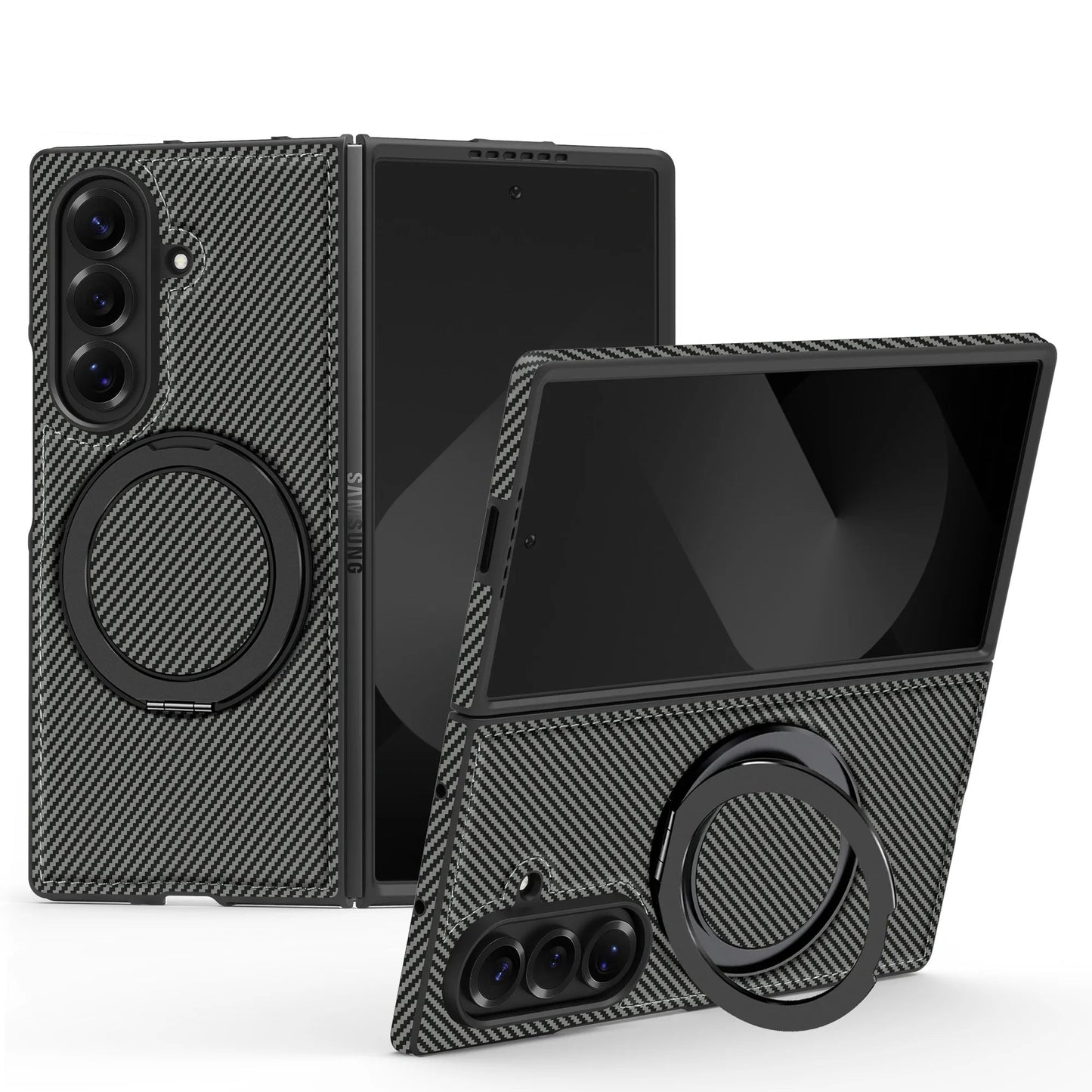 Carbon Fiber Texture Case with 360° Magnetic Ring Stand | Samsung Galaxy Z Fold Series