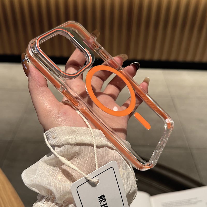 Transparent Two-color Magnetic Lens Holder Phone Case