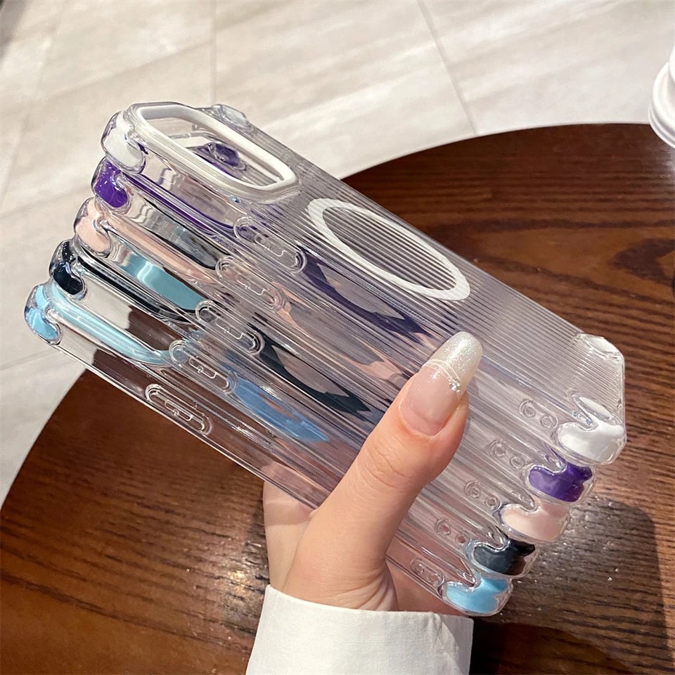 Clear 3D StripeTexture Magnetic Wireless Charging  Case For iPhone