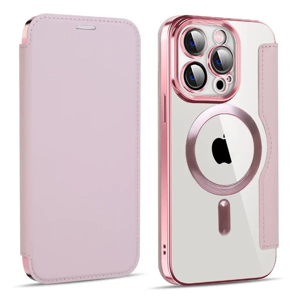 π±2024 New Transparent Electroplated Magnetic Leather Flip Case for iPhone