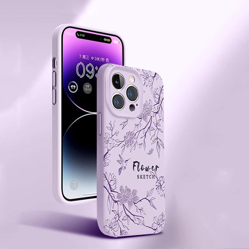 Sketch Flower Liquid Silicone Skin Feeling Magnetic Phone Case For iPhone