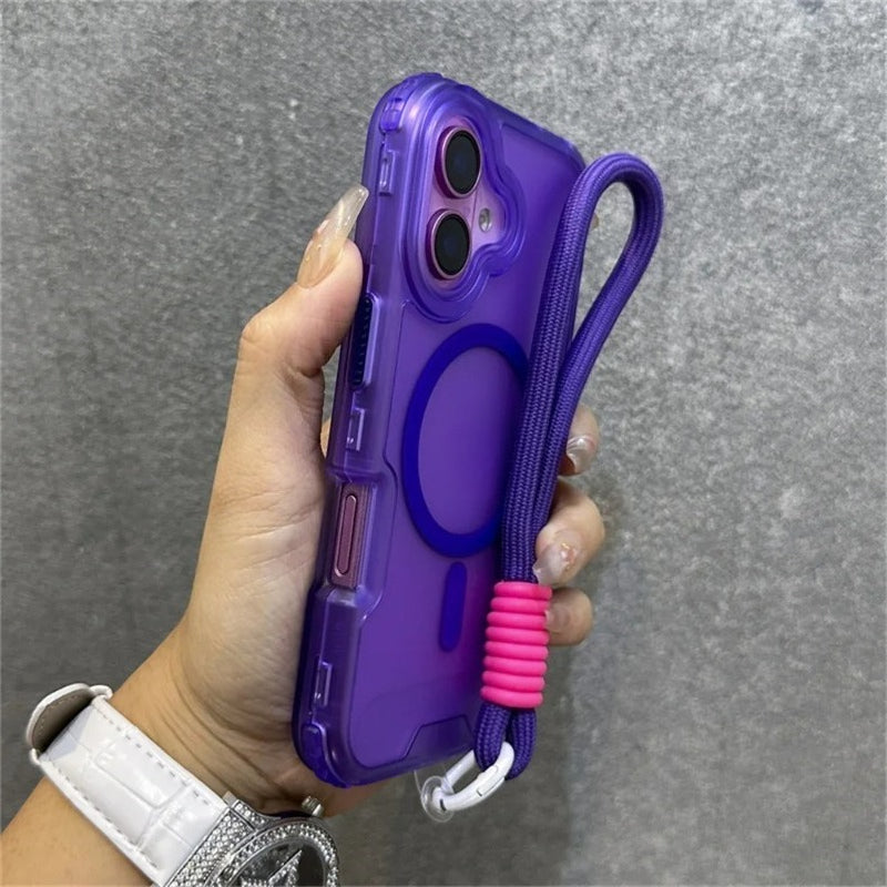Magsafe Colourful Wrist Strap Lanyard Matte Case For iPhone