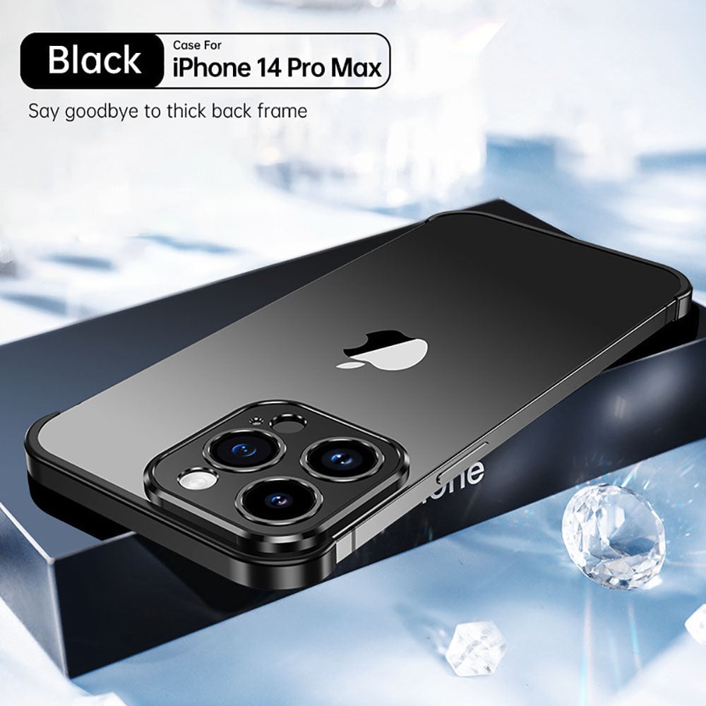 Metal Corner Pad True Frameless Anti-Fall Phone Case For iPhone for IPhone 16 15 14 13 12 Pro max plus