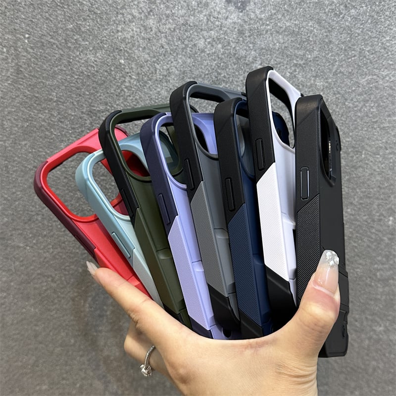 Premium Solid Color Phone Case with Built-in Stand, Enhanced Drop Protection & Raised Edges for Camera and Screen
