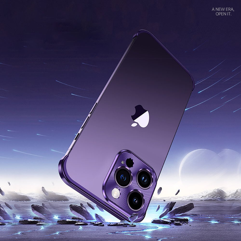 Metal Corner Pad True Frameless Anti-Fall Phone Case For iPhone for IPhone 16 15 14 13 12 Pro max plus