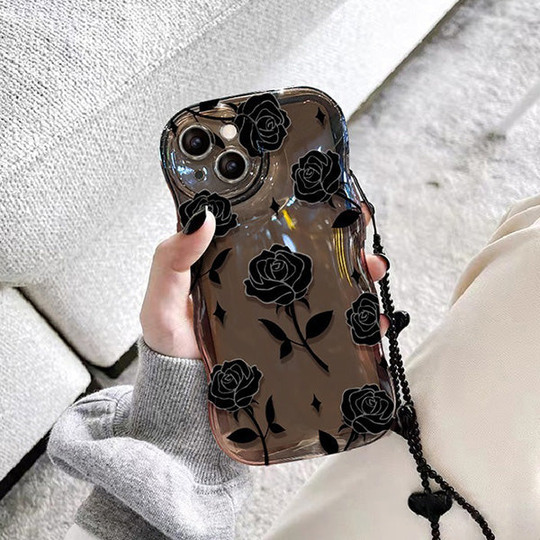 Compatible with iPhone 14/15/16 mobile phone case, cute rose flower, cool black solid color design
