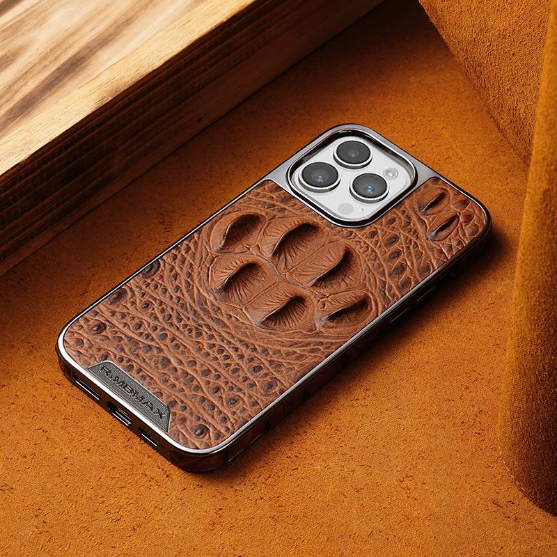 Luxury Business Crocodile Claw Genuine Leather Case For iPhone 16 Pro Max 14 13 12 15 Pro Max 16 Pro Shockproof Cover Phone Case