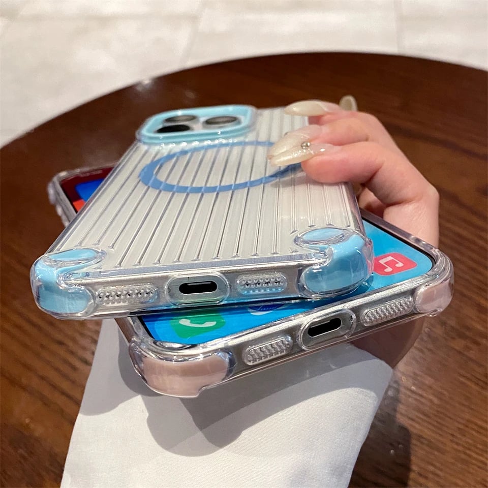 Clear 3D StripeTexture Magnetic Wireless Charging  Case For iPhone