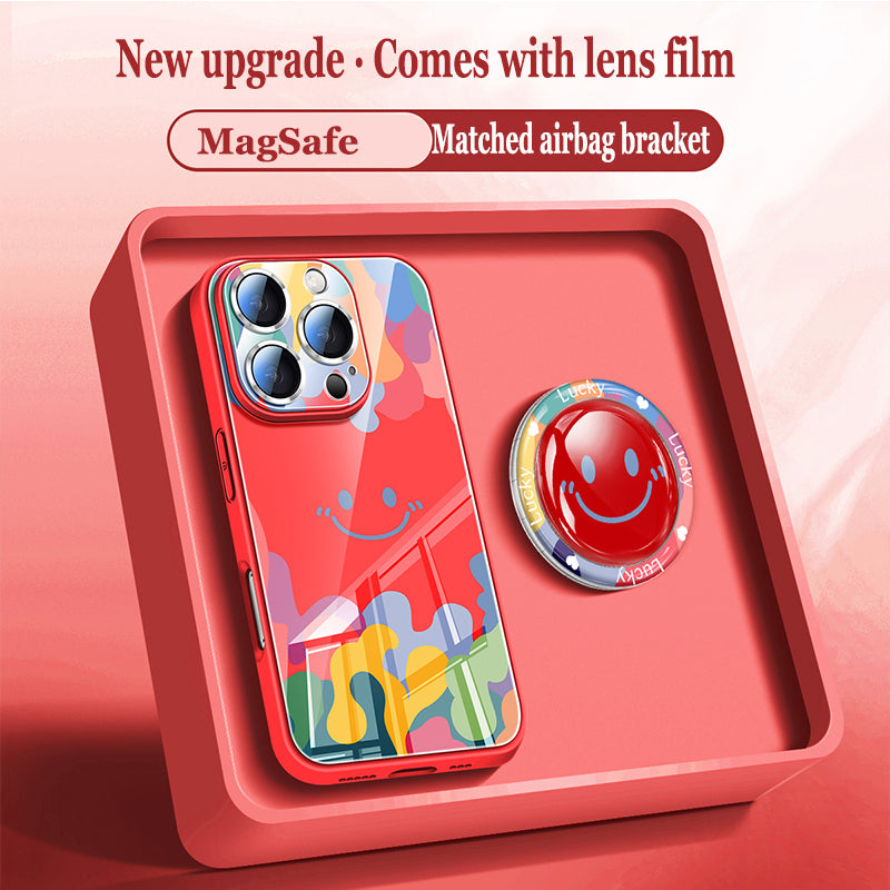 Cute Smiley Liquid Glass Magnetic Holder Phone Case For iPhone