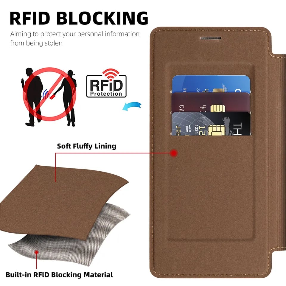 MagSafe Flip Leather Wallet Case for Samsung S25/S24/S23/S22 – RFID Blocking, Card Slots, Full Protection