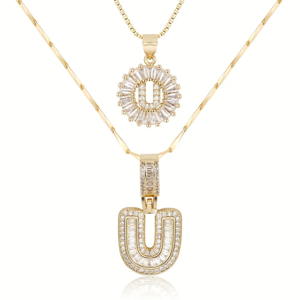 2 Pack - Initial Letter Pendant Necklaces