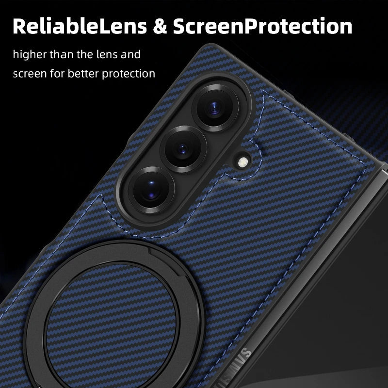 Carbon Fiber Texture Case with 360° Magnetic Ring Stand | Samsung Galaxy Z Fold Series