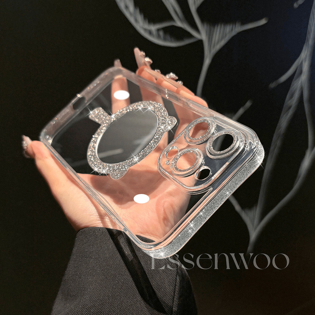 Glitter Style Women's Phone Case Cover for iPhone with Magnetic Ring and Mirror