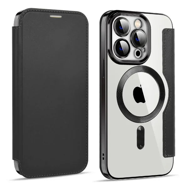 π±2024 New Transparent Electroplated Magnetic Leather Flip Case for iPhone