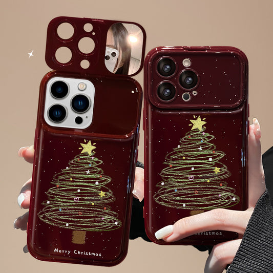 Christmas Tree Lanyard Large Window Mirror Holder Case For iPhone