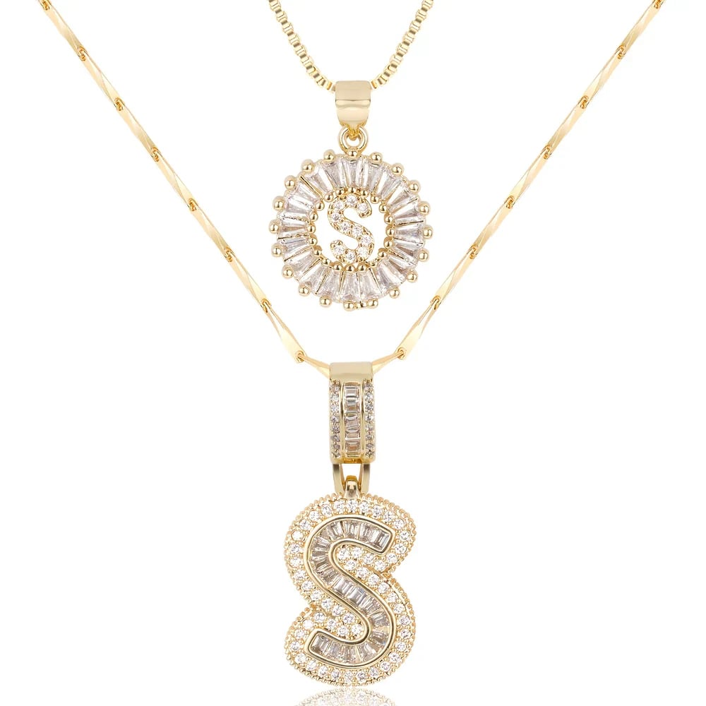 2 Pack - Initial Letter Pendant Necklaces