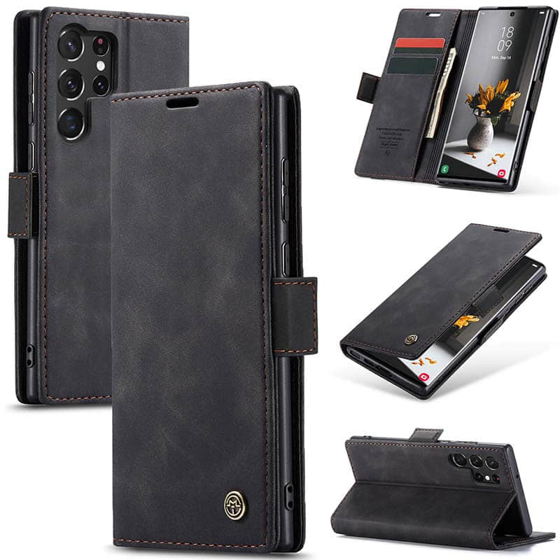 Luxury Leather Bracket Wallet Case For Galaxy A54