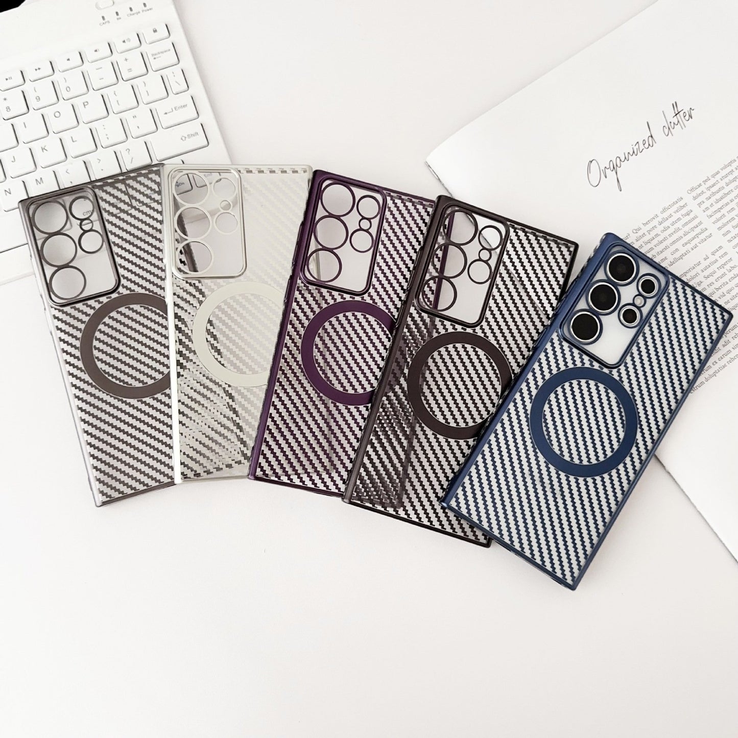 6D Plating Phone Case - Carbon Fiber Pattern Magnetic Large Hole Protective Case