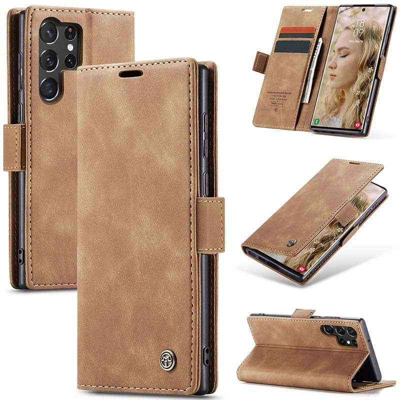 Luxury Leather Bracket Wallet Case For Galaxy A54
