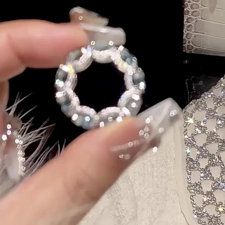 Full Diamond And Navy Blue Row Ring