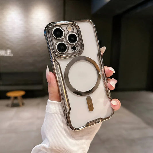 Small Waist Armor Electroplated Magnetic Transparent Shell Magsafe Case