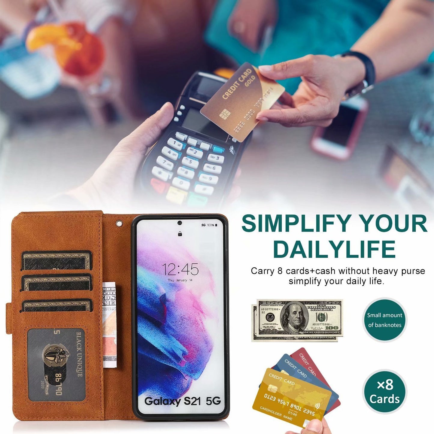 Leather Zipper Wallet Phone Case For Samsung A15