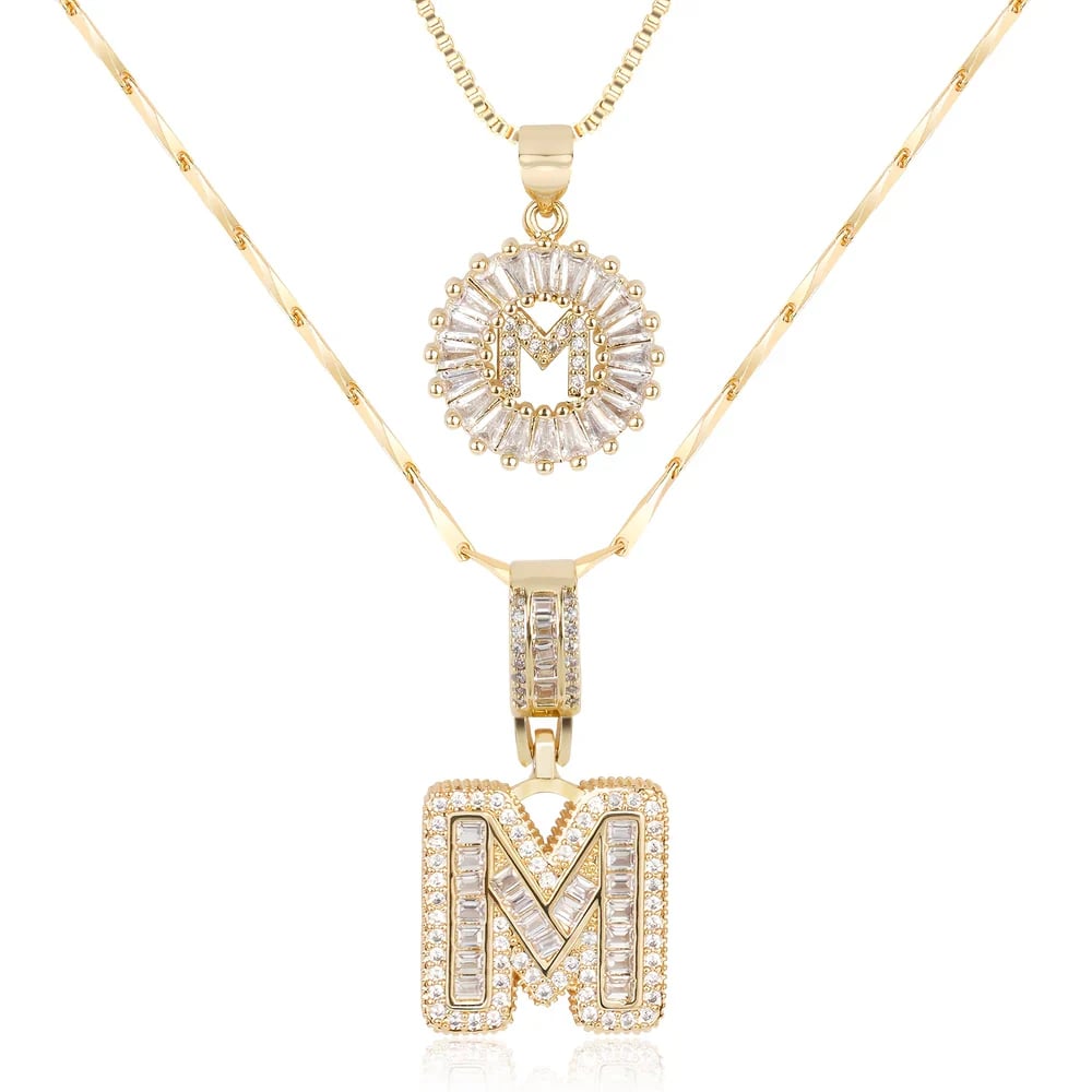 2 Pack - Initial Letter Pendant Necklaces